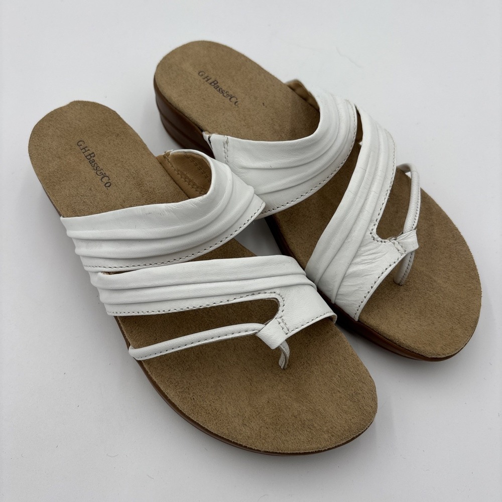 G.H. Bass & Co Dejay Womens White Leather Slide Sandals Size 8.5 Comfort‎ Casual